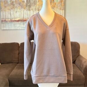 Marc New York Women's Cozy Ribbed V Neck Long Sleeves Pullover Top (Brown , M)